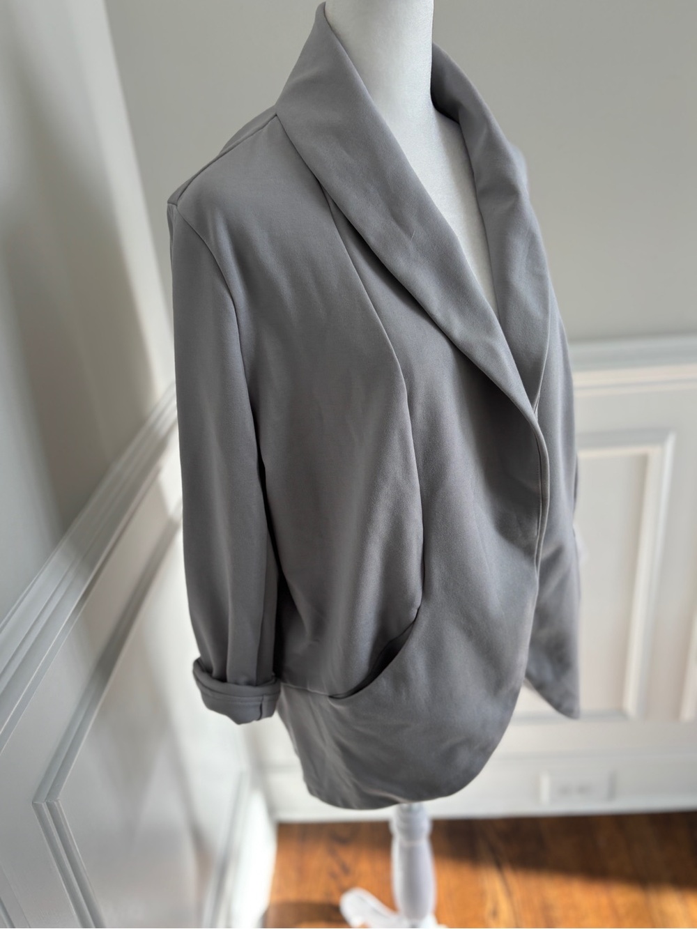 HALARA Gray Open-Front Draped stretchy knit Blazer / jacket / cardigan - Picture 4 of 7